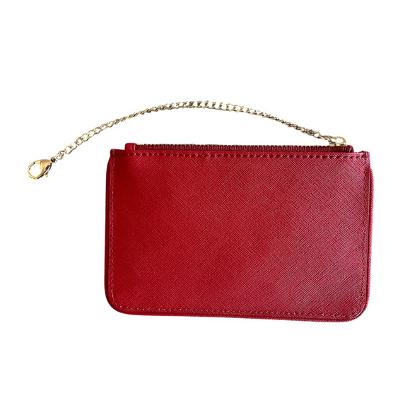 KATE SPADE NEW YORK Red 100% Leather Top Zip Gold Chain Mini ID Coin Purse NWOT - Picture 5 of 7